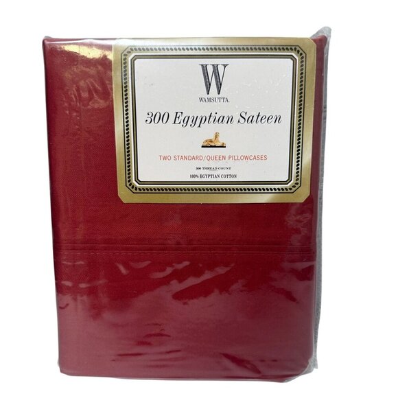 Wamsutta Pillowcases Pair Red 100% Egyptian Cotton 300ct Standard Size - Picture 1 of 6